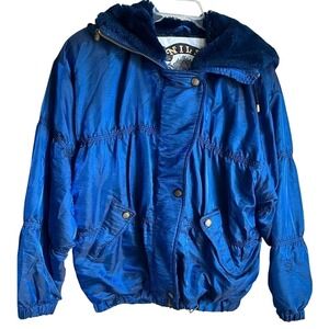 NILS Hooded Ski Jacket Vintage Womens 12 Iridescent Blue Retro Snow Winter Warm